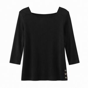 Chico’s Ultimate Tee Black Supima Cotton Boatneck Top Size 2 (Large) 3/4 Sleeve